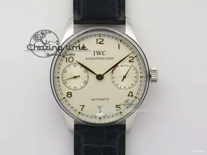 MIROTIME 0126 ModernLook Portuguese IW371445 ZF 1:1 Best Edition SS White Dial Gold Markers On Brown Leather Strap A79350 V 7269